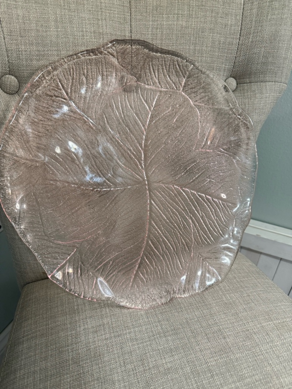 Viking glass pink cabbage leaf serving platter